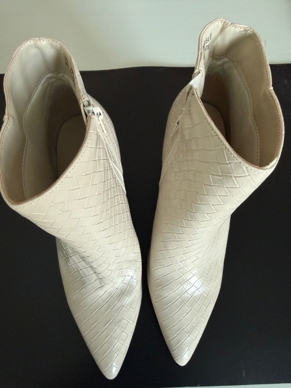 BAMBOO Cream Woven Pointed Toe Ankle Booties